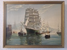 Original old English oil painting - Ship 'Thermopylae leaving Foochow'
