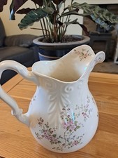 Vintage Victorian-Style Wash Basin and Pitcher Set – Floral Embossed Ceramic Jug