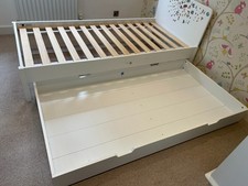 GLTC Star Bright White Wooden Single Bed with Trundle – Kids Guest Storage