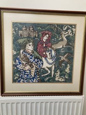 Glorafilia Tudor Medieval Hunting Scene Tapestry, Stag Kestrel Horse Framed