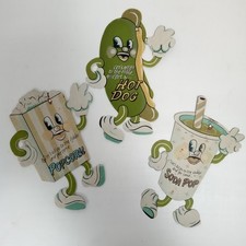 3  VINTAGE Movie Theater Lobby Concession Popcorn Hot Dog Soda Pop Metal Signs