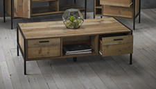 Industrial Loft Reclaimed Style Distressed Oak Effect 2 Drawer Coffee Table