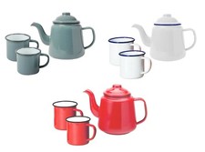 FalcFalcon Enamel Teapot & 2 Mugs Cups Set Tin Metal Retro Camping Outdoor Tea