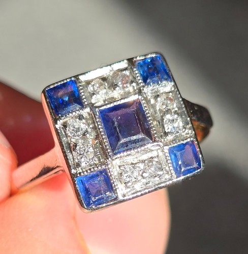 Art deco 18ct gold sapphire - art, &