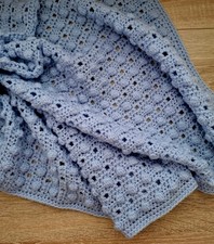 Baby Boy Blue Blanket Bobble Pram, Car Seat Moses Basket Handmade