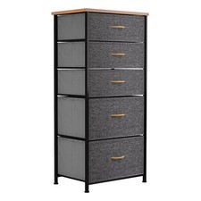 Chest of Drawers 5 Fabric Drawer Bedroom Storage Cabinet Bedside Organizer Unit