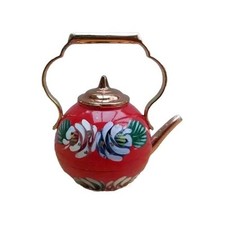 Miniature Barge Canal Ware Metal Hand Painted Teapot  Kettle Flower Floral Decor