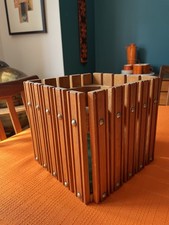 Lovely Wooden Vintage Planter Pot Holder Baize Interior 23cm Square 20cm Tall