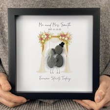 Personalised Wedding Day Pebble Picture Mr & Mrs Bride and Groom Gift Arch