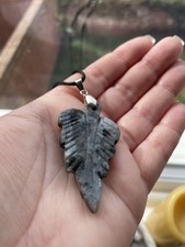 Larvikite Leaf Shape Crystal Pendant Necklace Pagan Wicca Gemstone Moonstone