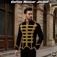 Mens Cotton Hussar Jacket Anti Allergic Military Parade Jacket With Zip Closure