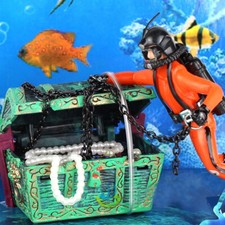 Creative Aquarium Diver Hunter for Fish Tank Air Action Treasure Chest Ornament◈