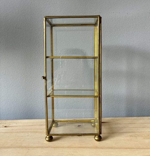 Brass and glass mirrored curio - glass,