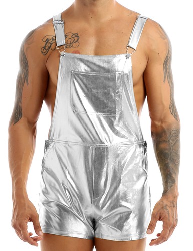 Men shiny metallic dungarees - shiny,