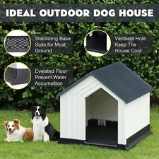 XL Plastic Dog House Durable Weatherproof Kennel Outdoor Indoor Pet Shelter