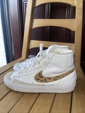 Ladies Girls Nike Leopard Print White Lace Up Sneakers Uk 4.5 Eu 38