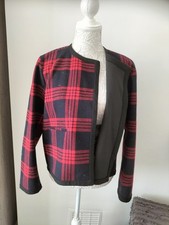 Zara ~Woman Size M~ Black & Red Oversized Plaid Wool Coat Jacket Size Medium 