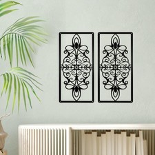 Set of 2 Metal Wall Art Panels 15x30cm Floral And Geometric Design for Gift
