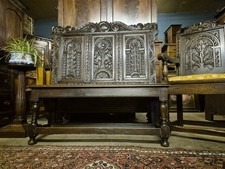 An Antique 17th Century Style Joined & Floral Relief Carved 3 Panelled Bench 