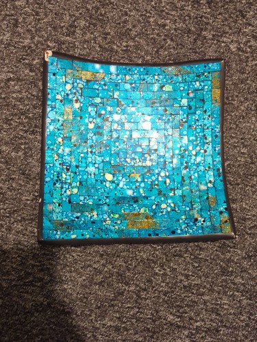 Turquoise mosaic square plate - turquoise,