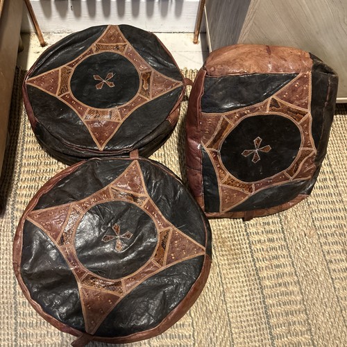 Vintage leather pouf - leather, ottoman