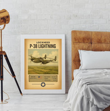 P-38 Lightning Poster | Vintage WWII Fighter Plane Wall Art | Aviation History