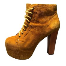 Jeffrey Campbell LITA Brown Suede Wood Block Heel Platform Lace Up Boots 8.5