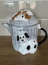 Vintage  Collectible Novelty Dogs On A Trash Bin Teapot