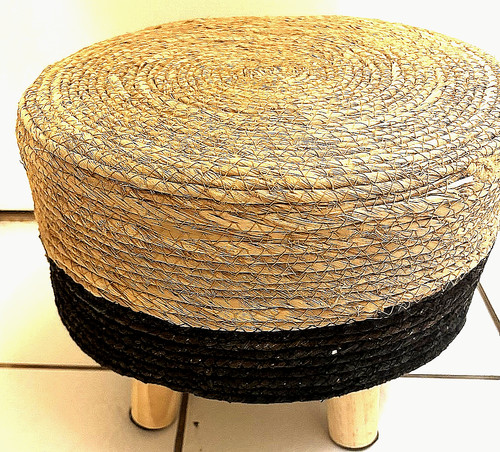 Black natural seagrass poufs - black,