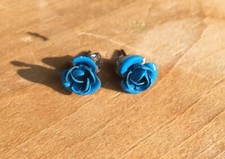 Claire’s Accessories Rose Flower Floral Blue Stud Earrings