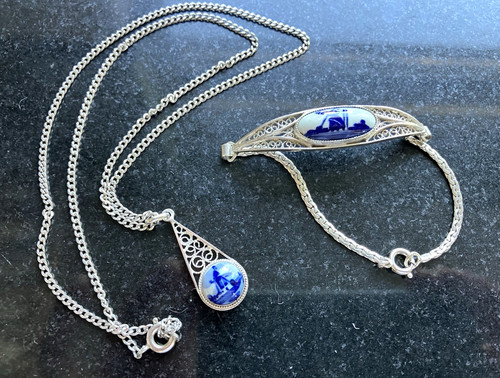 Vintage delft silver filigree - delft,