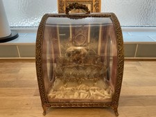 ANTIQUE FRENCH WEDDING SOUVENIR WITH CURVED GLASS DISPLAY CASE 