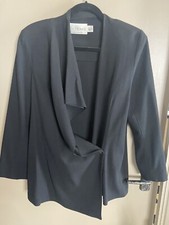 Vintage Black Lightweight Crepe Joyce Ridings Asymmetric Unlined Jacket Size 14 