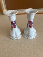 Pair of Victoria China Czechoslovakia Candlesticks/Candle Holders Floral Design