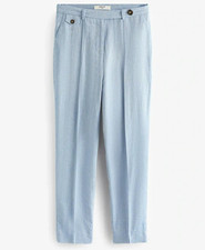 BNWT NEXT Light Blue Textured Linen Rich Tapered Leg Trousers UK 16