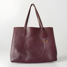 Anya Hindmarch Ebury Smiley Shopper Tote Bag  Leather Burgundy Perforated