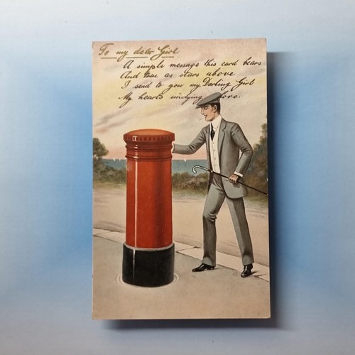 Red pillar post box postcard - pillar,