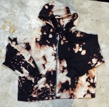 Distressed Black Hoodie Zip Fastening - Reverse Tie Dye / Dirtwash - UK12/14/M