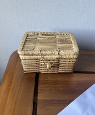 Vintage Wicker Rattan Chest Lidded Hamper Storage Box Casket for Doll House etc