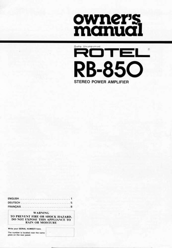 Rotel 850 amplifier owners - rotel, rb-850