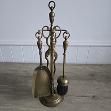 Brass Fireside Companion 5 Piece Set Holder Brush Tongs Shovel Poker Vintage 