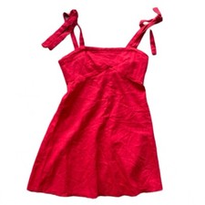 Closet Mod Red Linen Mini A Line Dress Size 8 Tie Up Straps