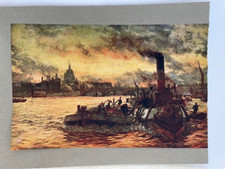 Original Antique c1915 Tipped-in Print Towing Past the City W L Wyllie Thames