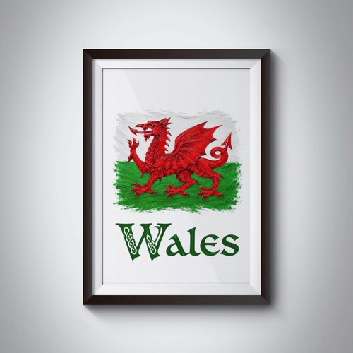 Wales red dragon flag wall - wales,