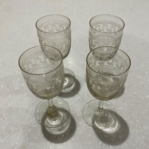Set vintage etched glass - set, 4