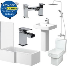 Complete L Shaped Bathroom Suite Close Coupled Toilet Basin LH Bath Screen Taps