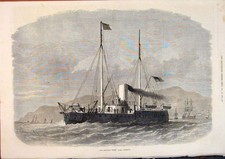 Original Old Antique Print Ironclad Fleet Hms Hotspur Ship Sea Boat 1871 19th