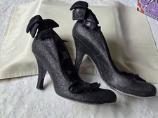 IRREGULAR CHOICE LADIES BLACK GLITTER HEELS COURTS