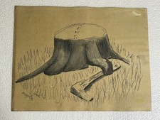 René Magritte painting on old paper signed stamped vintage