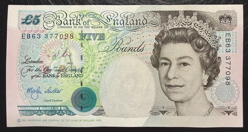 Old five pound note - five,
